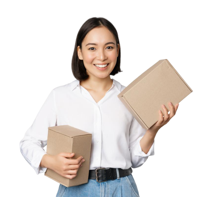 Customer holding custom corrugated shipping boxes for retail and e-commerce packaging
