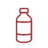 Red outline icon of a bottle with a cap and label band on a white background